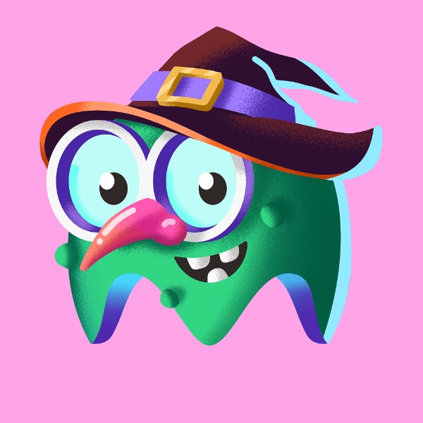 Green witch ghost with round glasses